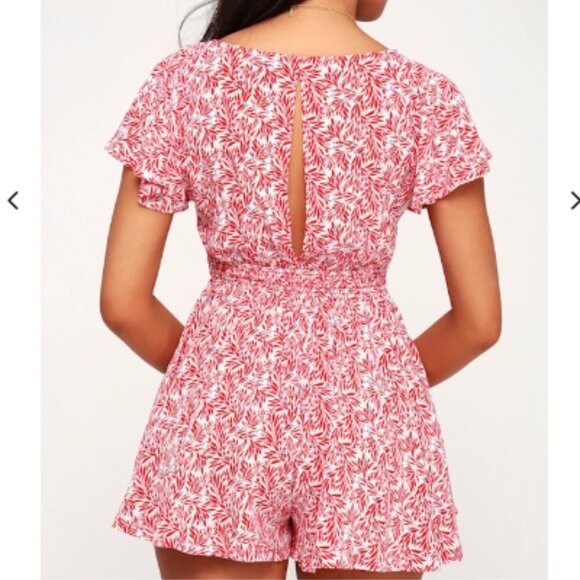 Lulus Dondi Red and White Print Tie-Front Short Sleeve Romper - Picture 2 of 13